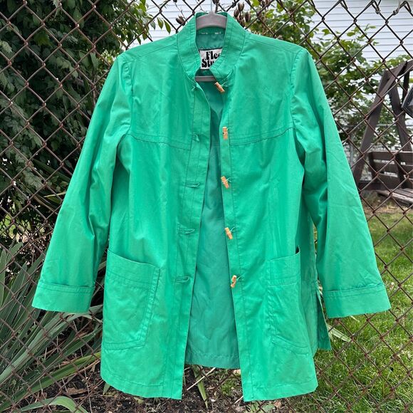 Vtg 70s Fleet Street Jacket 12/14 Kelly Green Rain Shine Trench Coat Mod Toggle - Picture 2 of 13